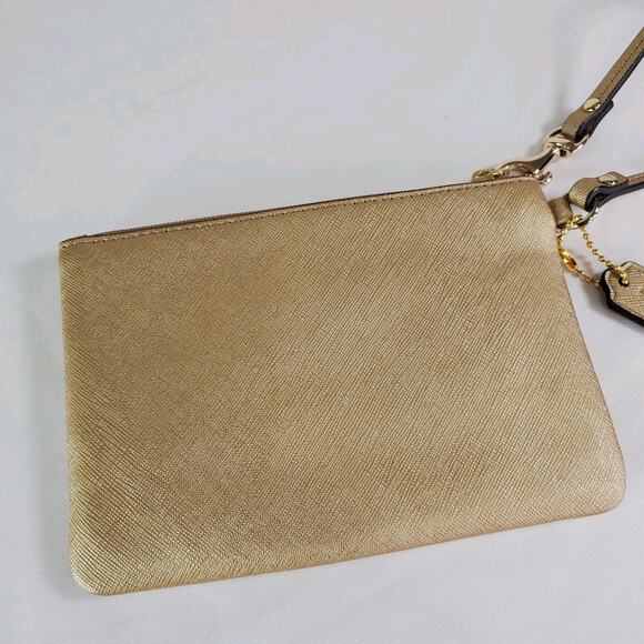 Coach Small Wristlet Wallet Clutch Gold Tone Saffiano Leather - Picture 9 of 10